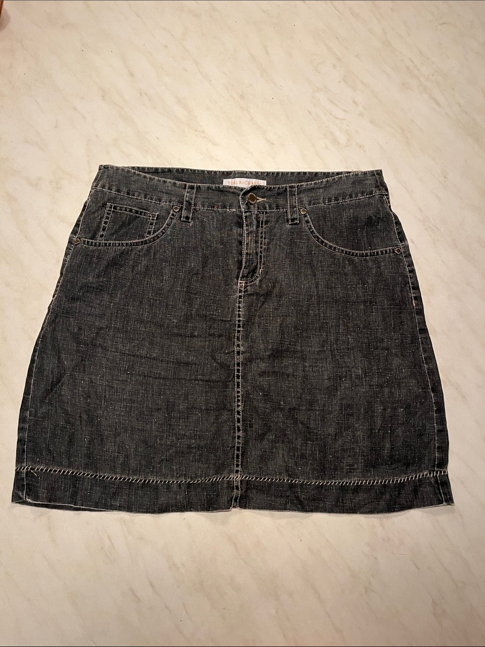 Tori Richard Black Washed Denim Mini Skirt